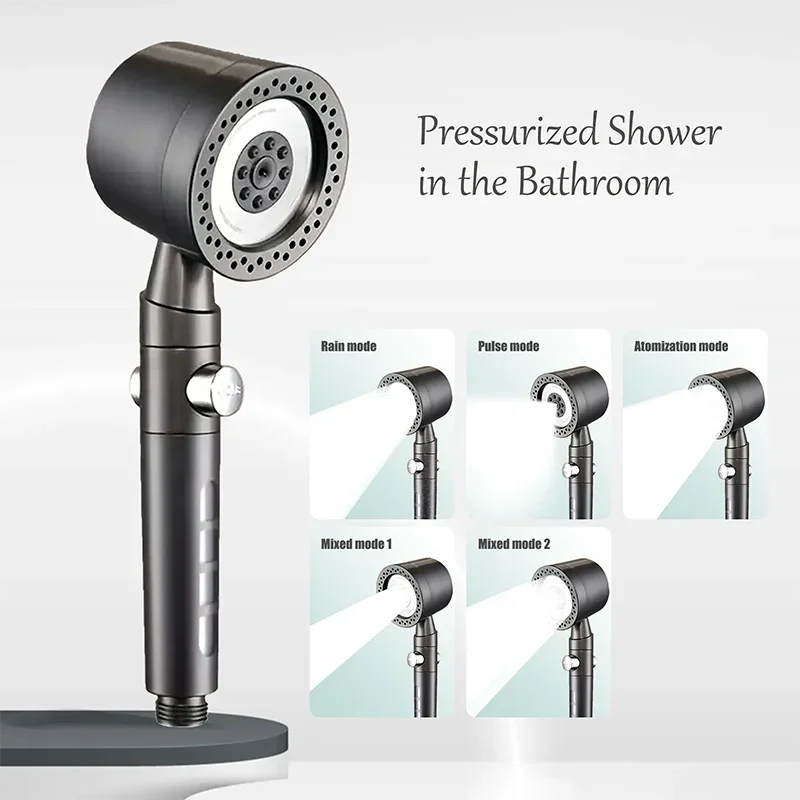 New High Pressure Water Saving Filter Shower Head 5 Modes Handheld Shower Head One Button Stop Bathroom Accessories Set